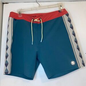Roark The Passage Boardshorts Mens 34 Teal Coral Hemp Blend 17 Outseam RB241